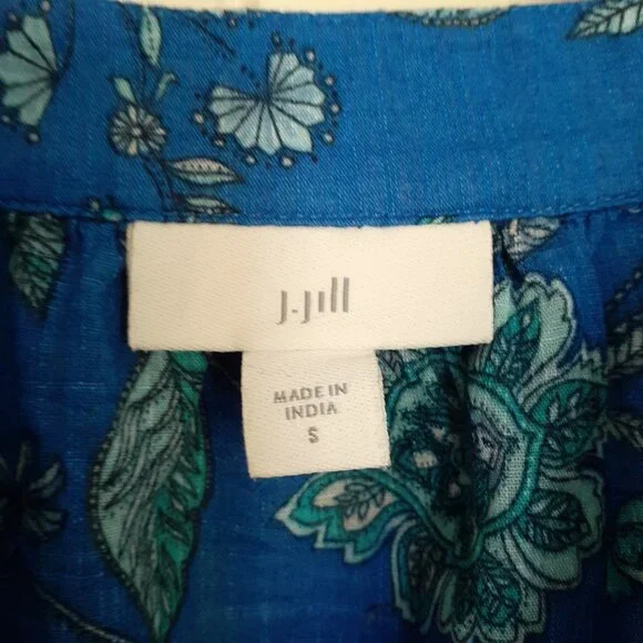 J. Jill Oversized Split-Neck Top in Royal Blue Thriving Jacobean Size S - Picture 3 of 11